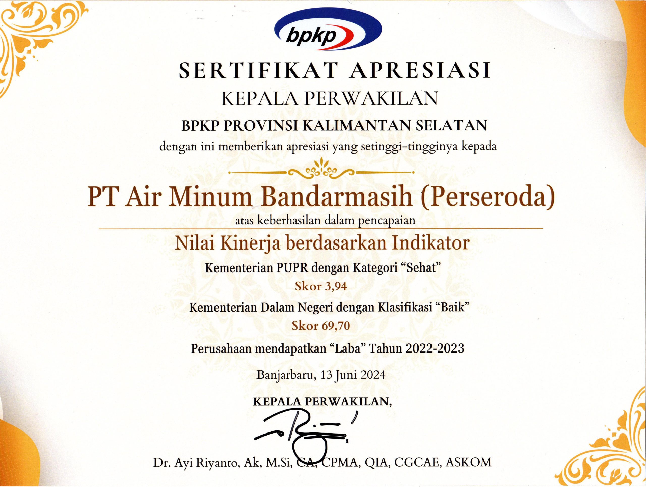 Terbaik di Kalsel, BPKP Apresiasi PT AM Bandarmasih